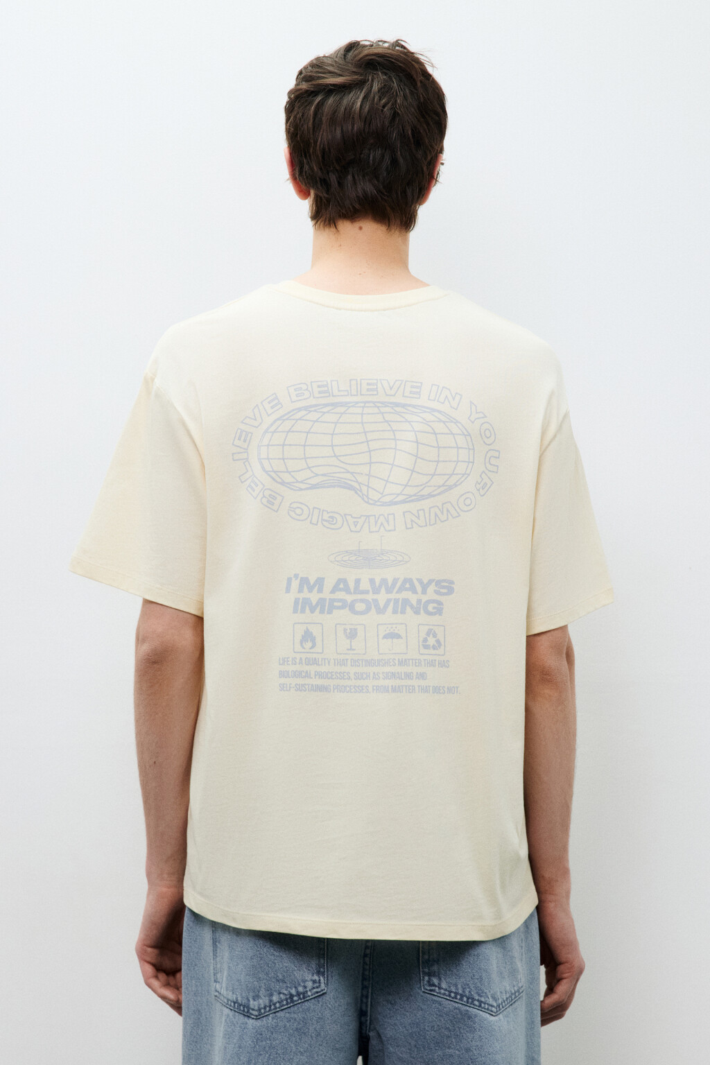 Футболка хлопковая с принтом - цвет бежевый - 4