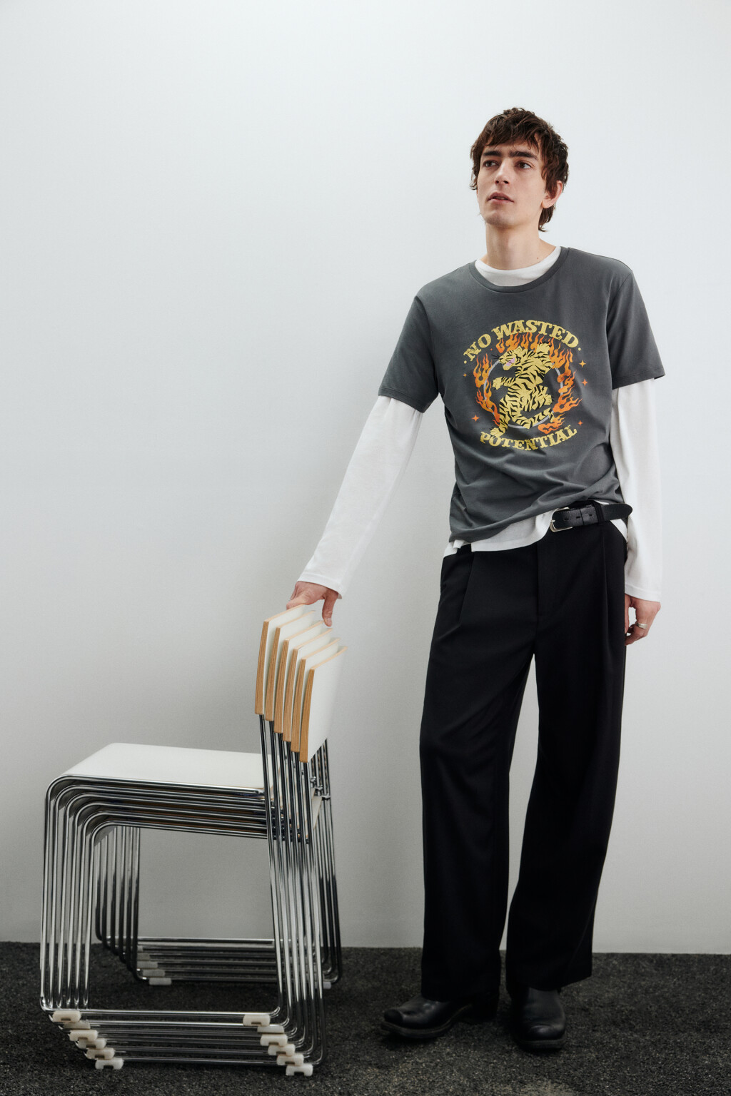 Футболка хлопковая с принтом - цвет серый - 1