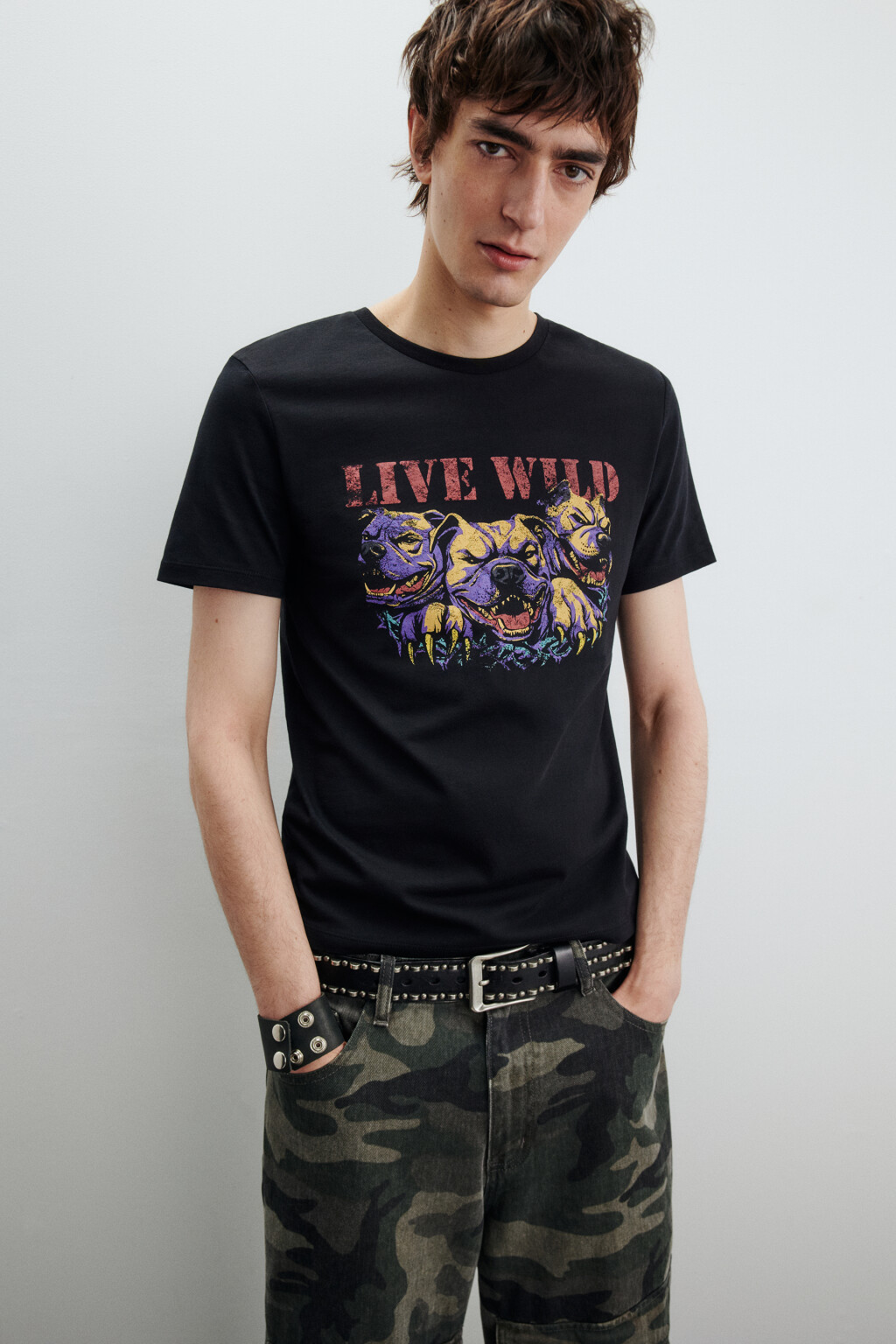 Футболка хлопковая с принтом - цвет черный - 1