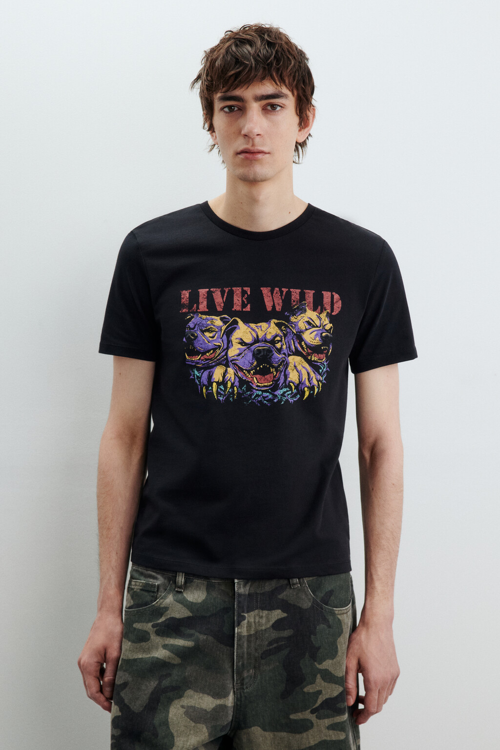 Футболка хлопковая с принтом - цвет черный - 2