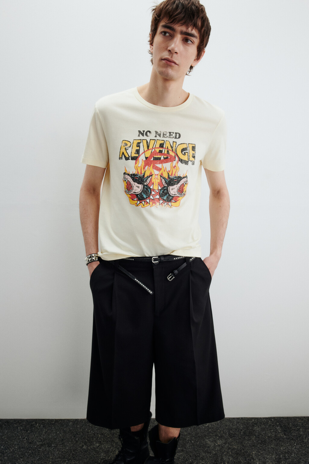 Футболка хлопковая с принтом - цвет бежевый - 1