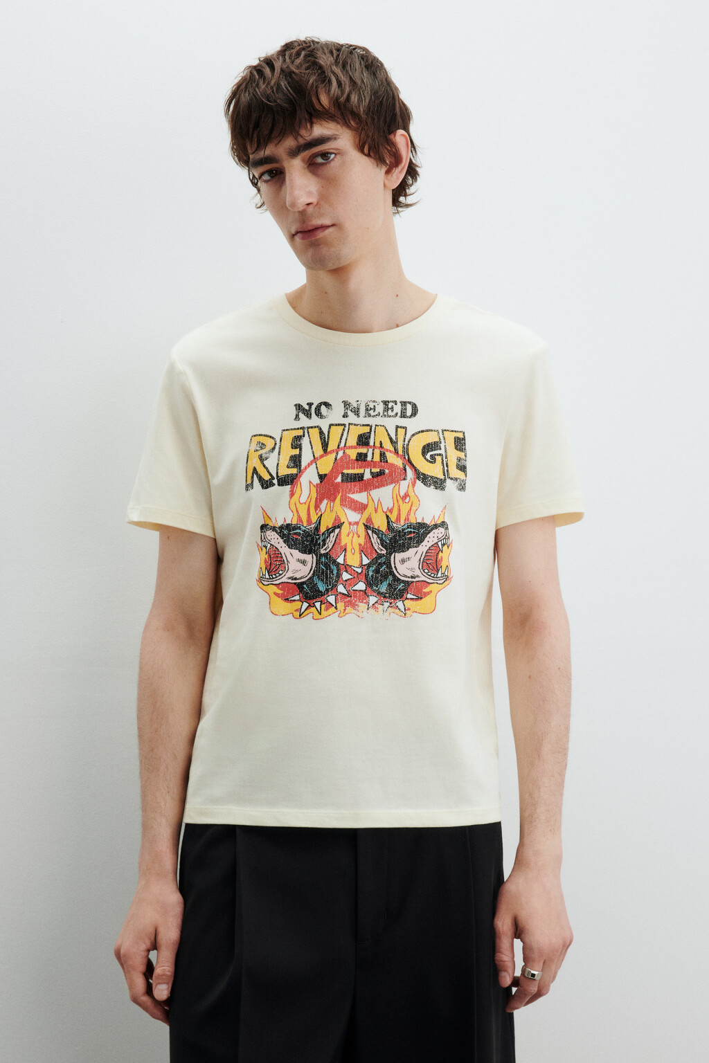 Футболка хлопковая с принтом - цвет бежевый - 2