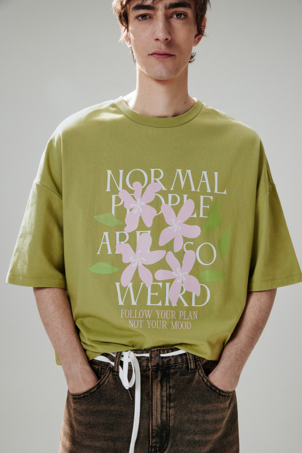 Футболка хлопковая с принтом - цвет зеленый - 1