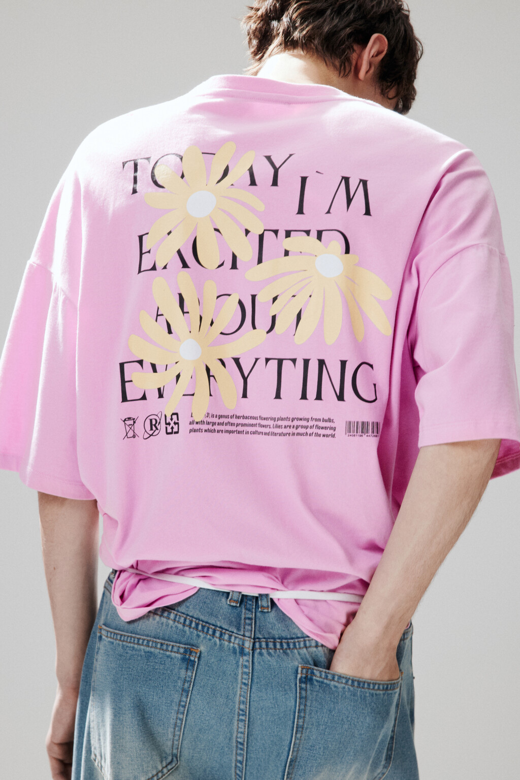 Футболка хлопковая с принтом - цвет розовый - 1