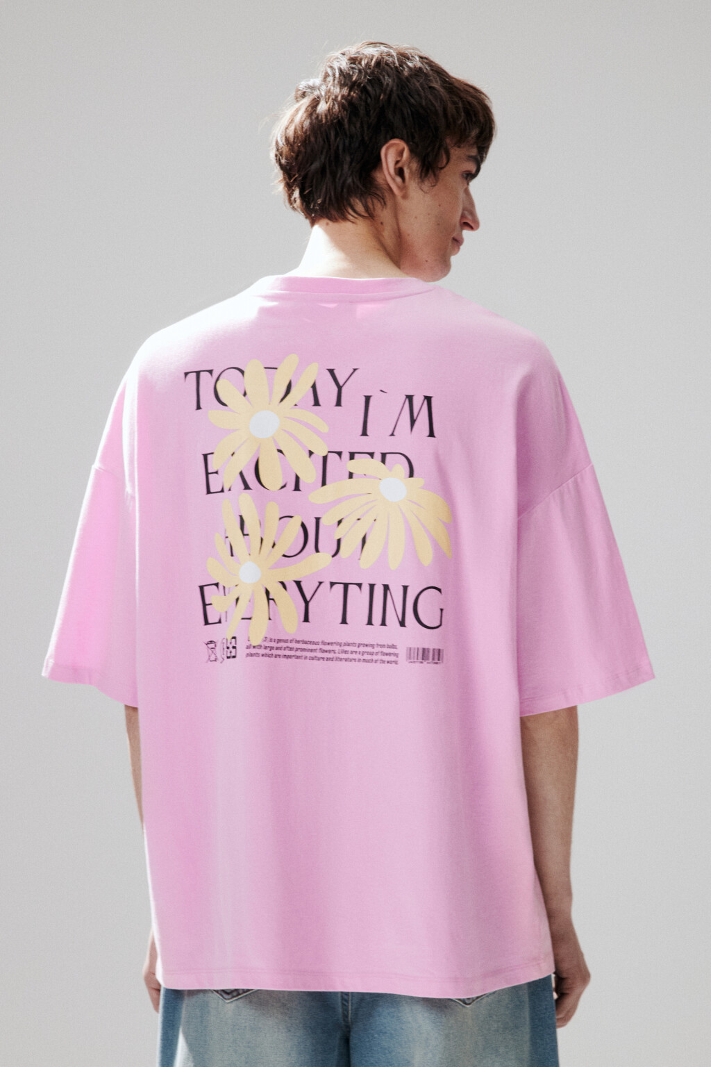 Футболка хлопковая с принтом - цвет розовый - 3