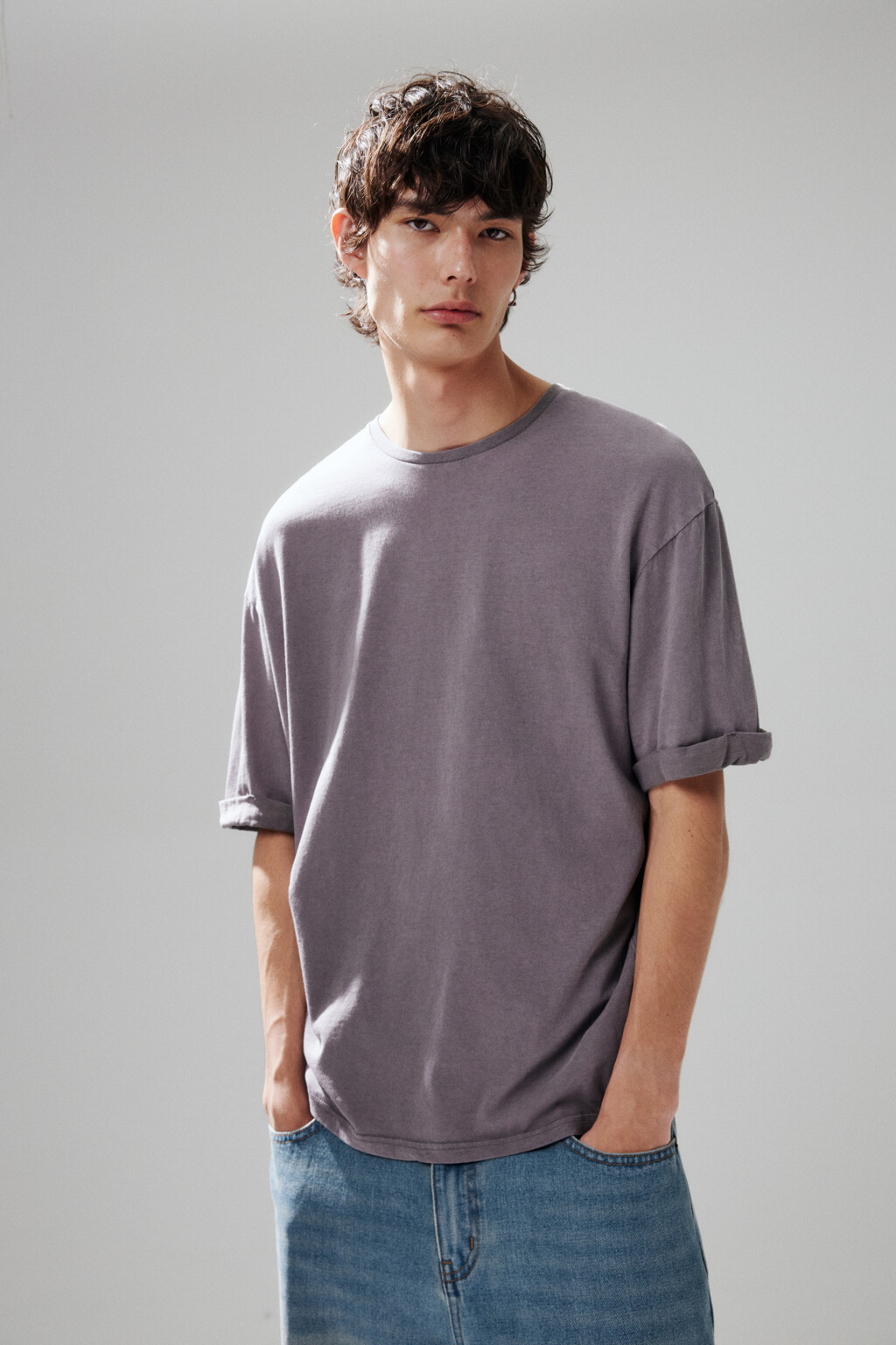 Футболка хлопковая с вареным эффектом - цвет серый - 1