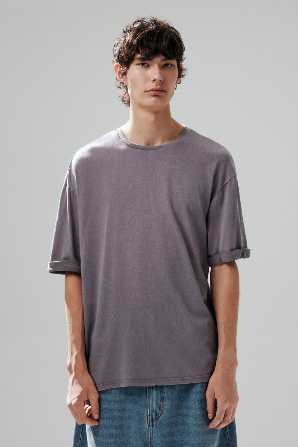 Футболка хлопковая с вареным эффектом - цвет серый - 2