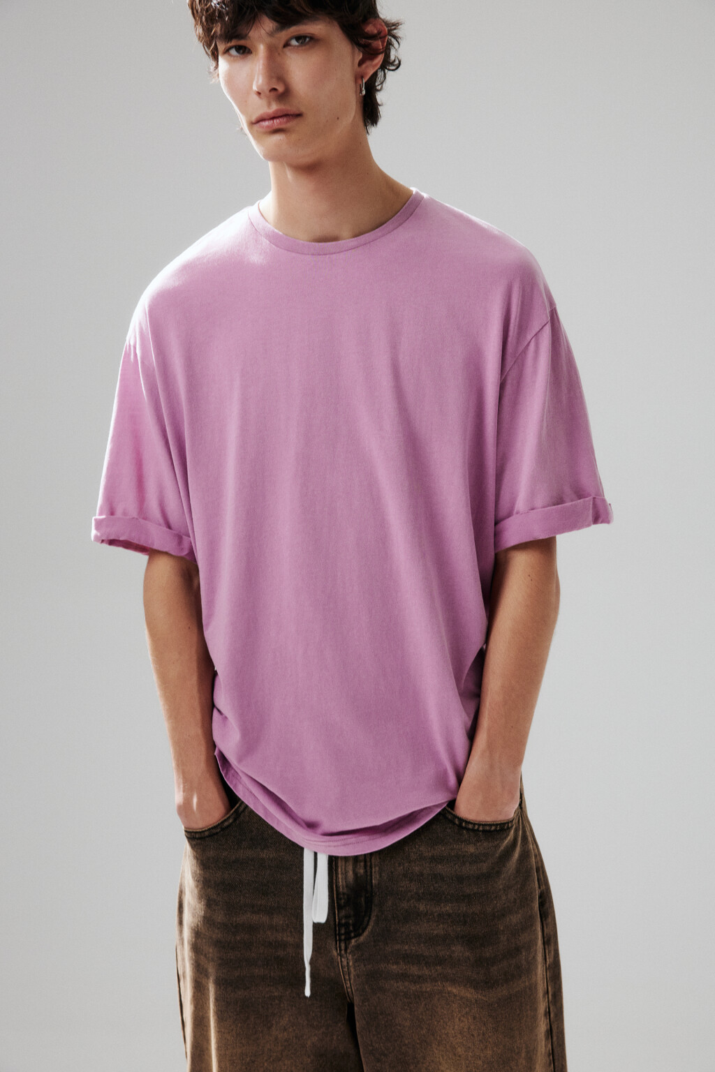 Футболка хлопковая с вареным эффектом - цвет розовый - 1