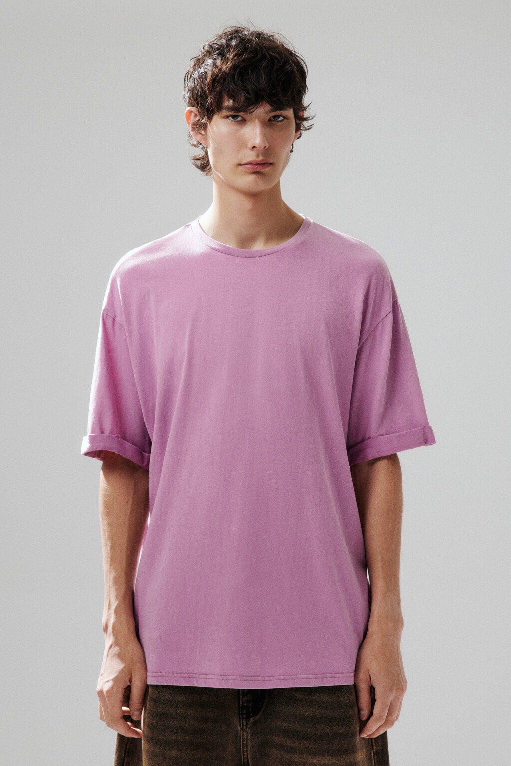 Футболка хлопковая с вареным эффектом - цвет розовый - 2