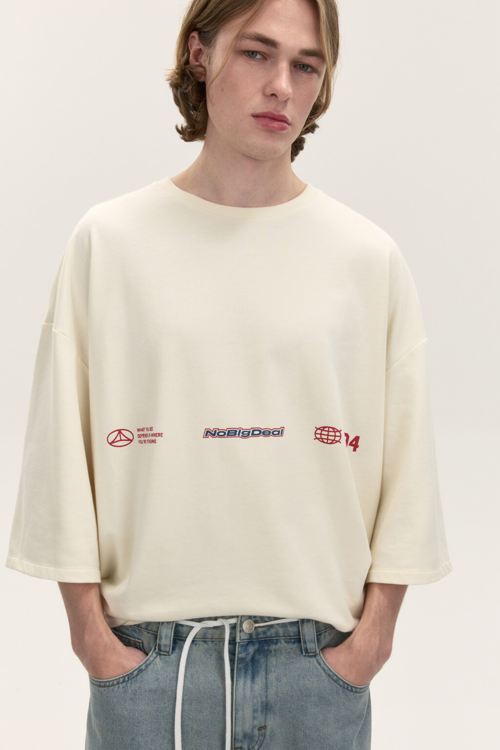 Футболка oversize с принтом - цвет белый - 1