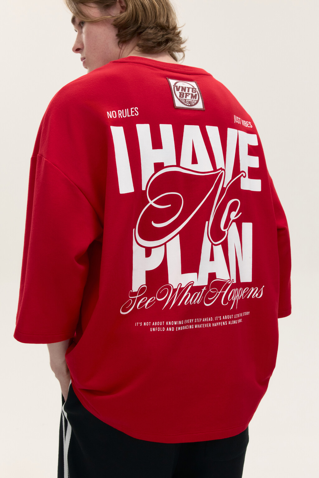 Футболка oversize с принтом - цвет красный - 1