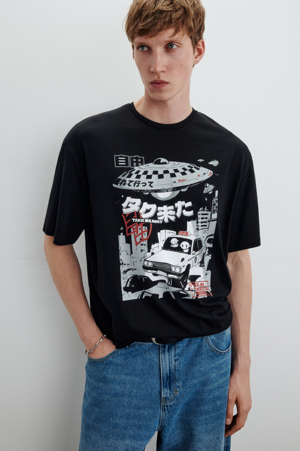 Футболка хлопковая с принтом - цвет черный - 1