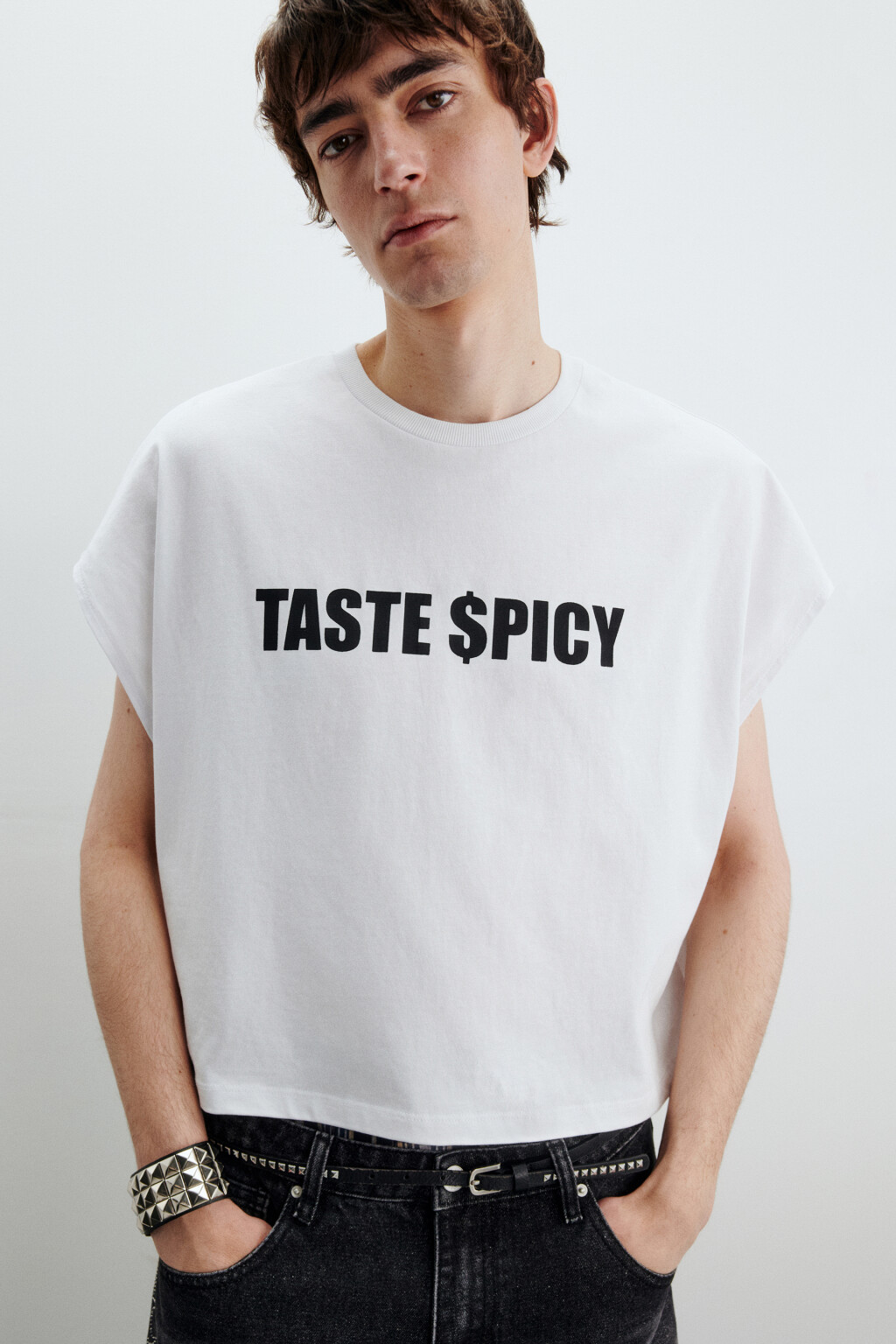 Футболка укороченная без рукавов - цвет белый - 1