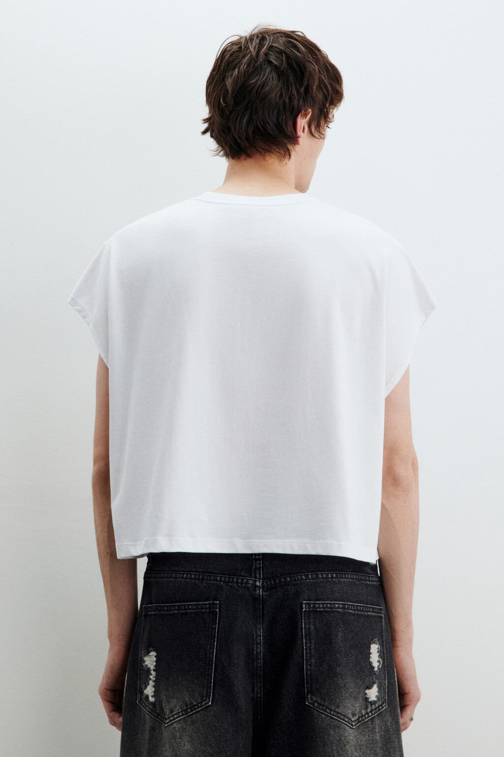 Футболка укороченная без рукавов - цвет белый - 3