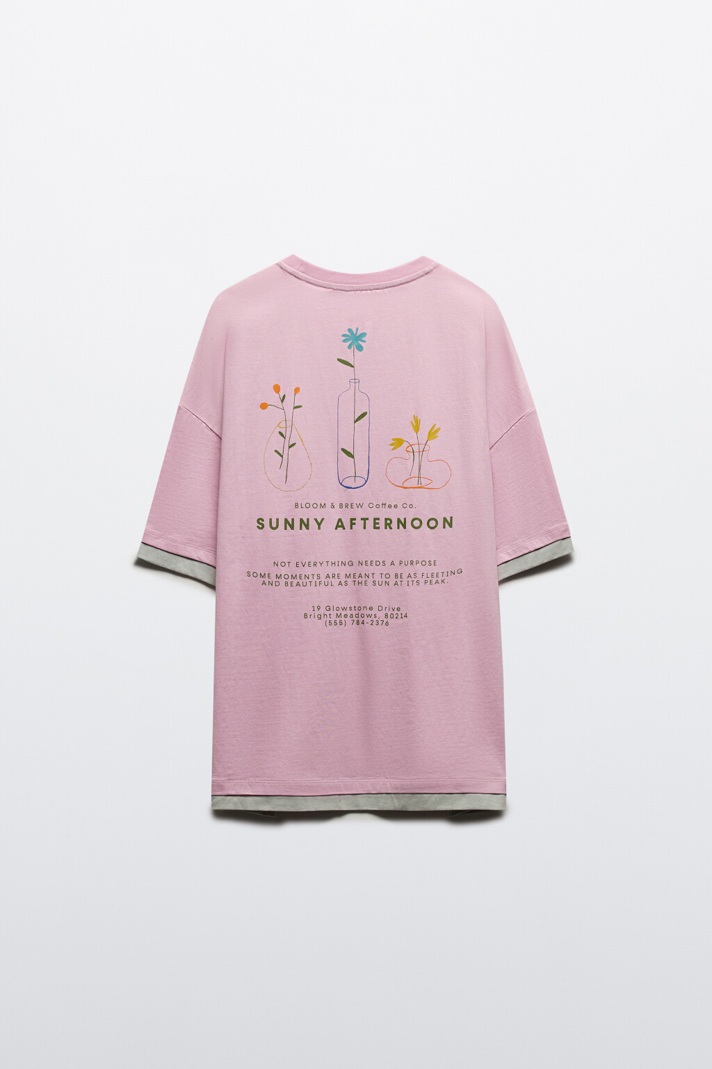 Футболка с принтом и имитацией второго слоя - цвет розовый - 8