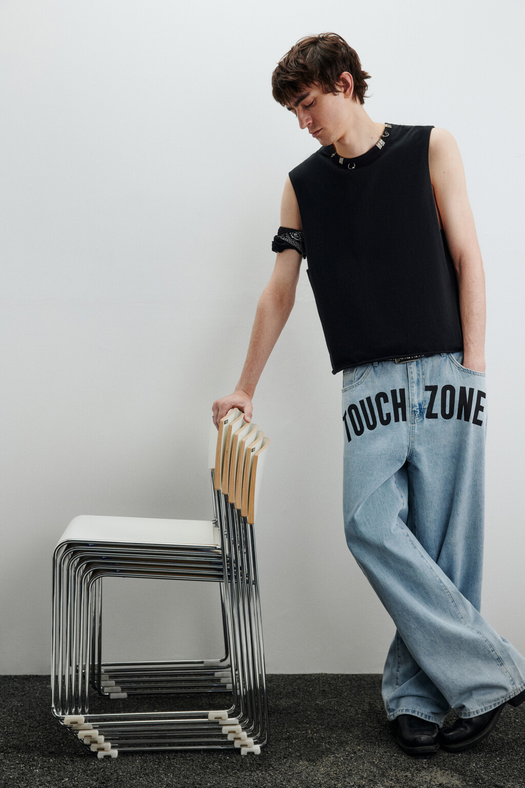 Майка с металлическим пирсингом - цвет черный - 1