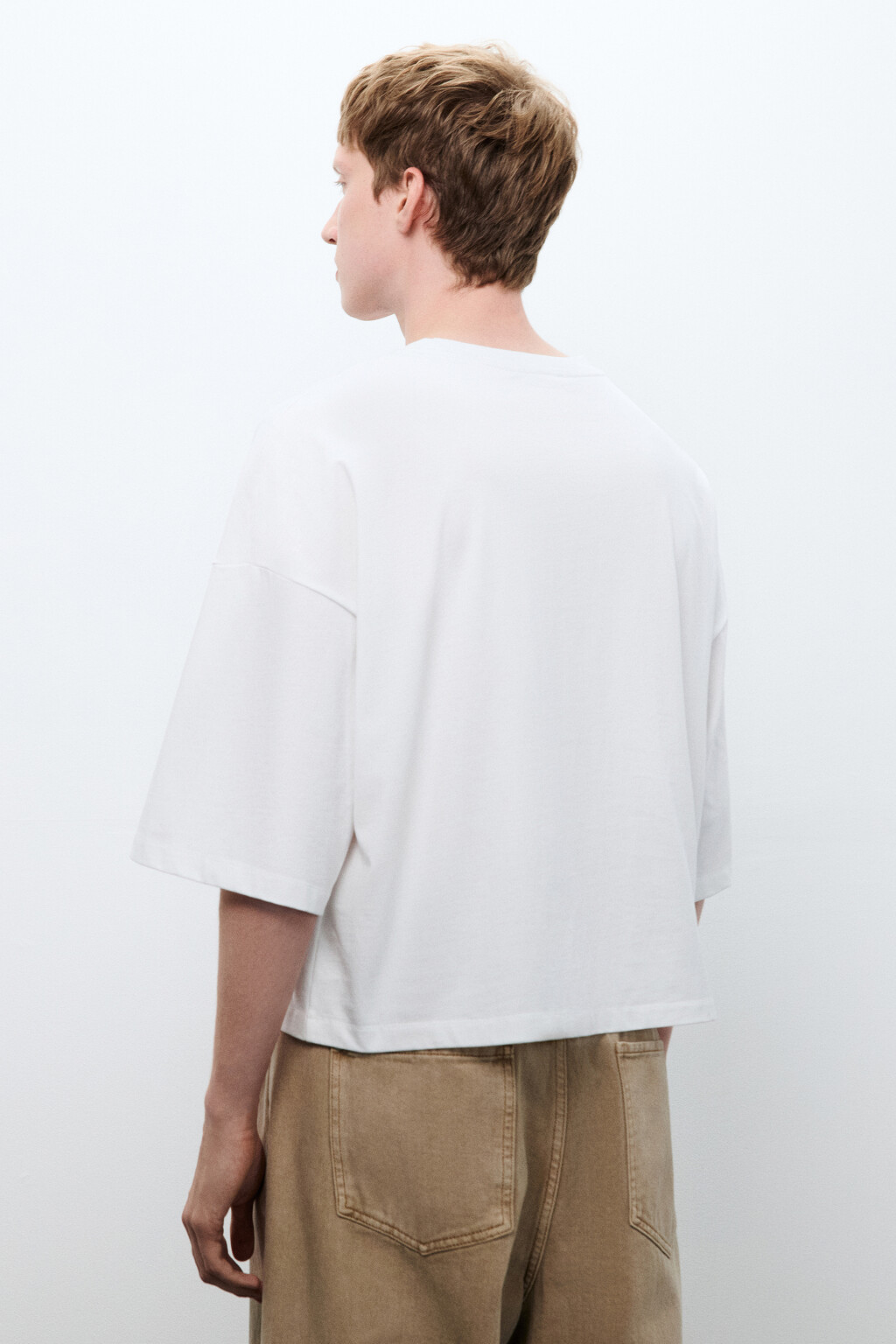 Футболка boxy fit укороченная - цвет белый - 3