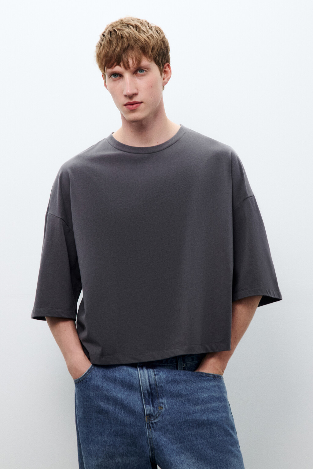 Футболка boxy fit укороченная - цвет серый - 2