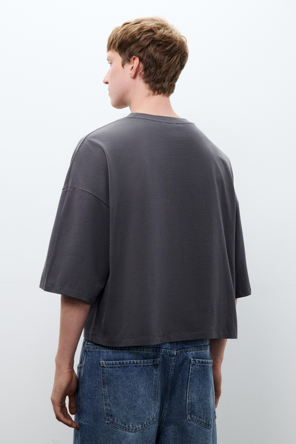 Футболка boxy fit укороченная - цвет серый - 3