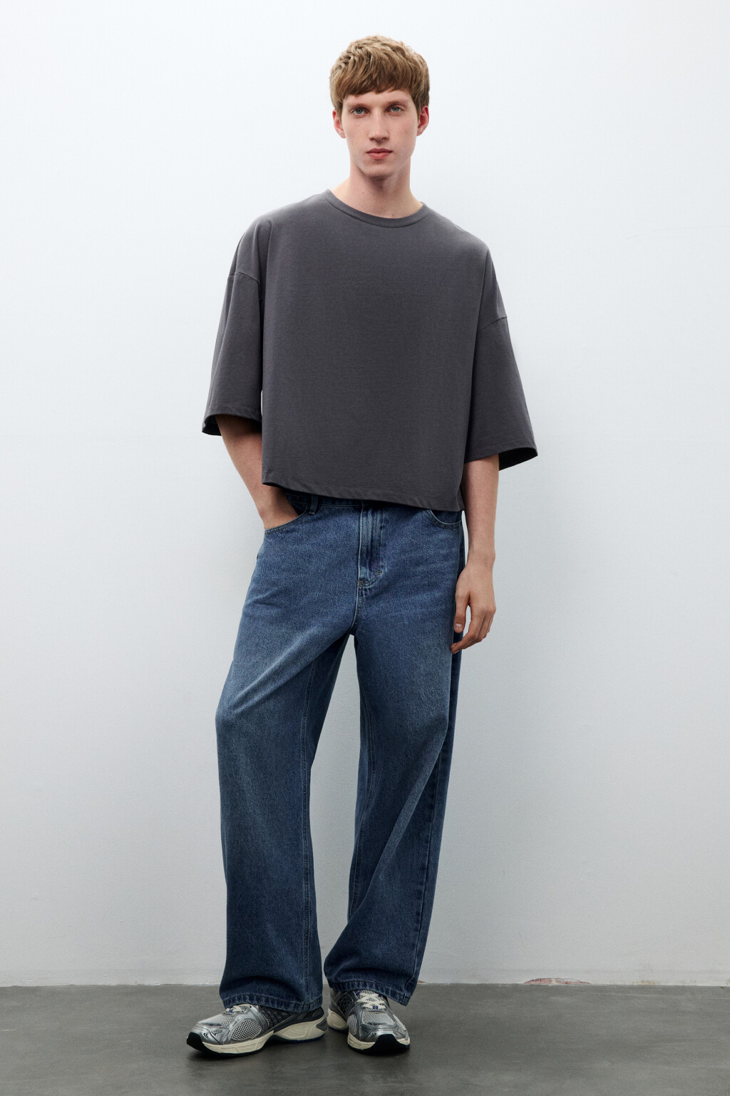 Футболка boxy fit укороченная - цвет серый - 4