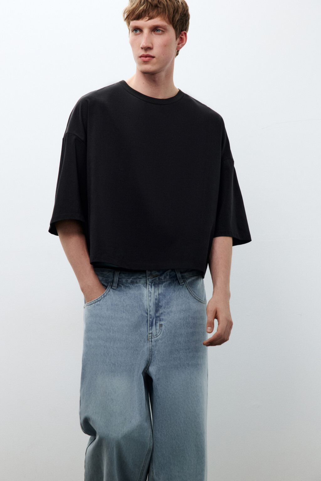 Футболка boxy fit укороченная - цвет черный - 1