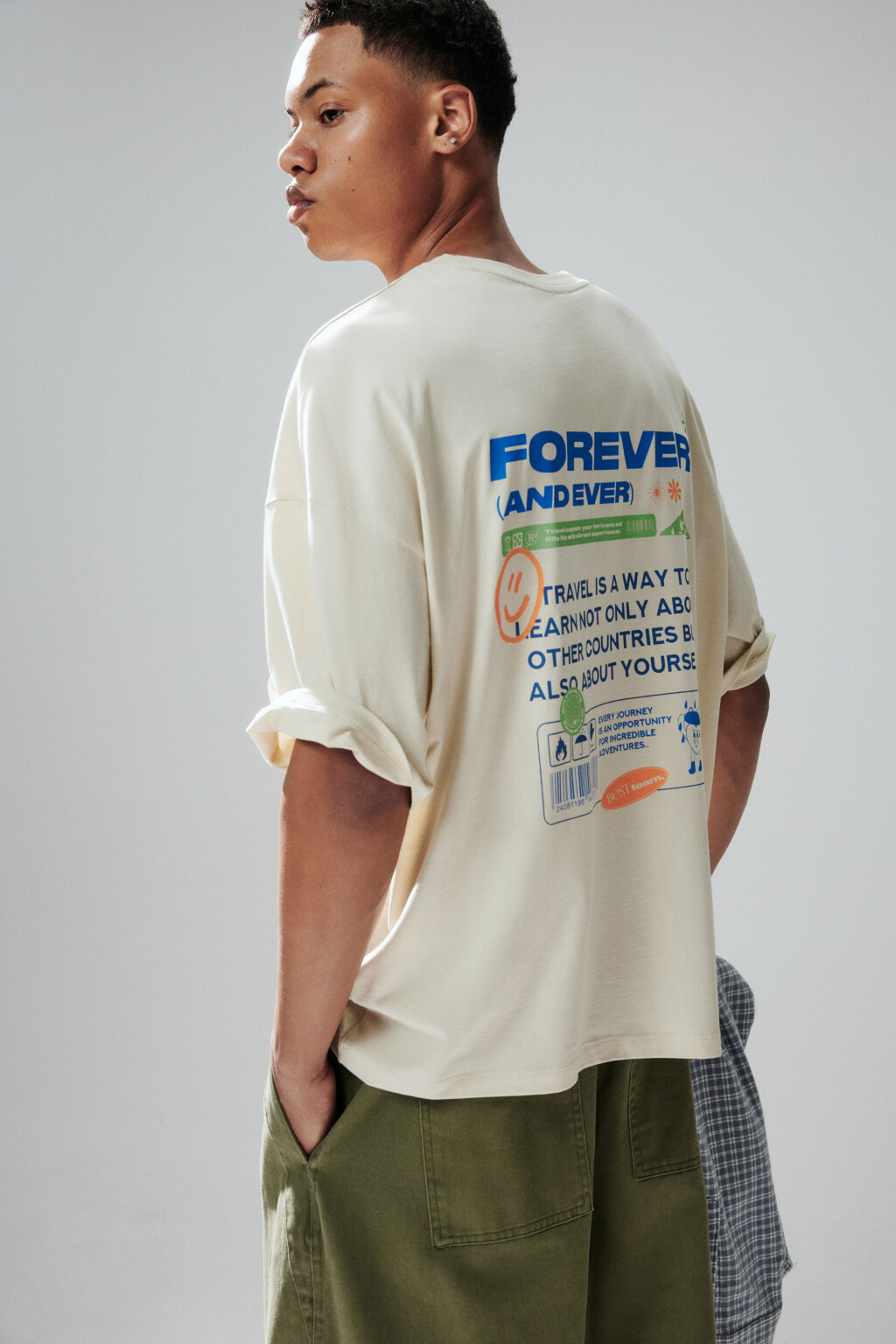 Футболка oversize с принтом - цвет бежевый - 2