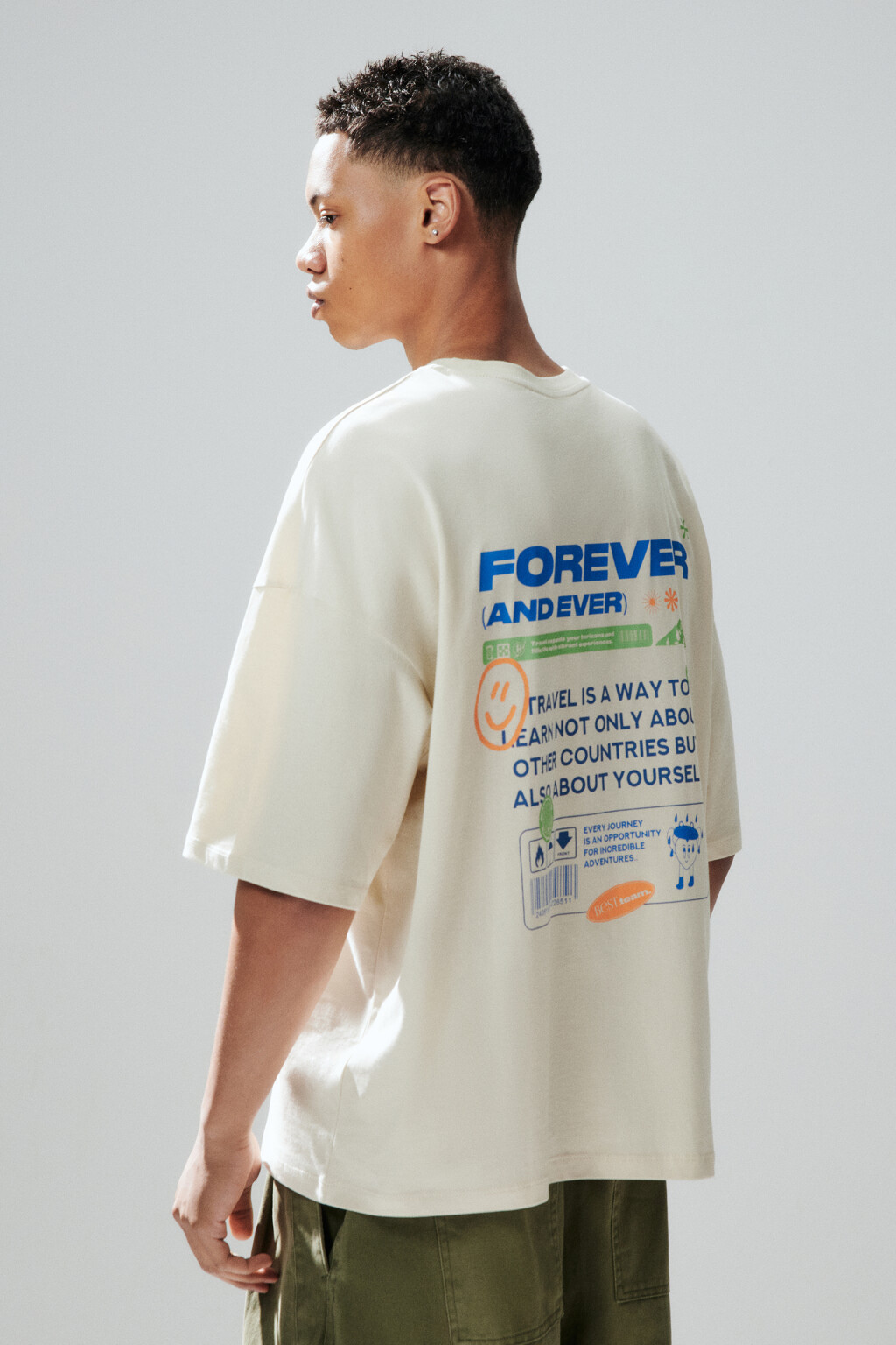 Футболка oversize с принтом - цвет бежевый - 4