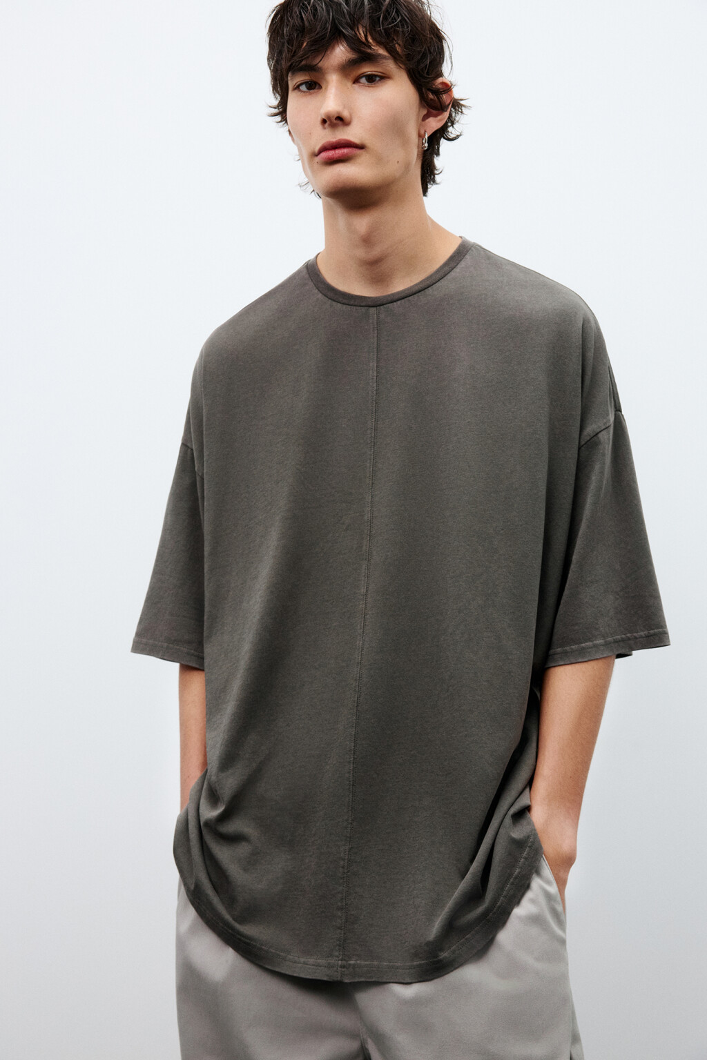 Футболка oversize с вареным эффектом - цвет коричневый - 1