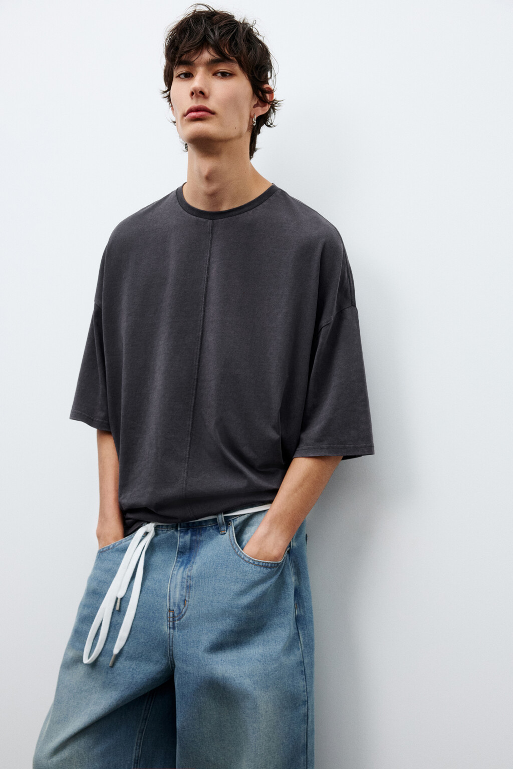 Футболка oversize с вареным эффектом - цвет серый - 1