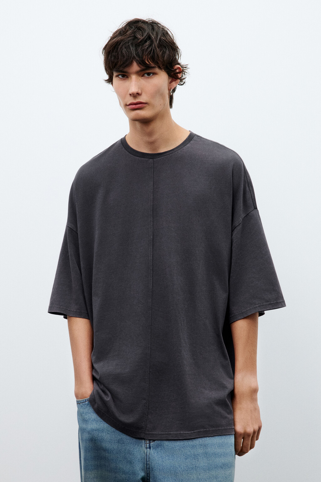 Футболка oversize с вареным эффектом - цвет серый - 2