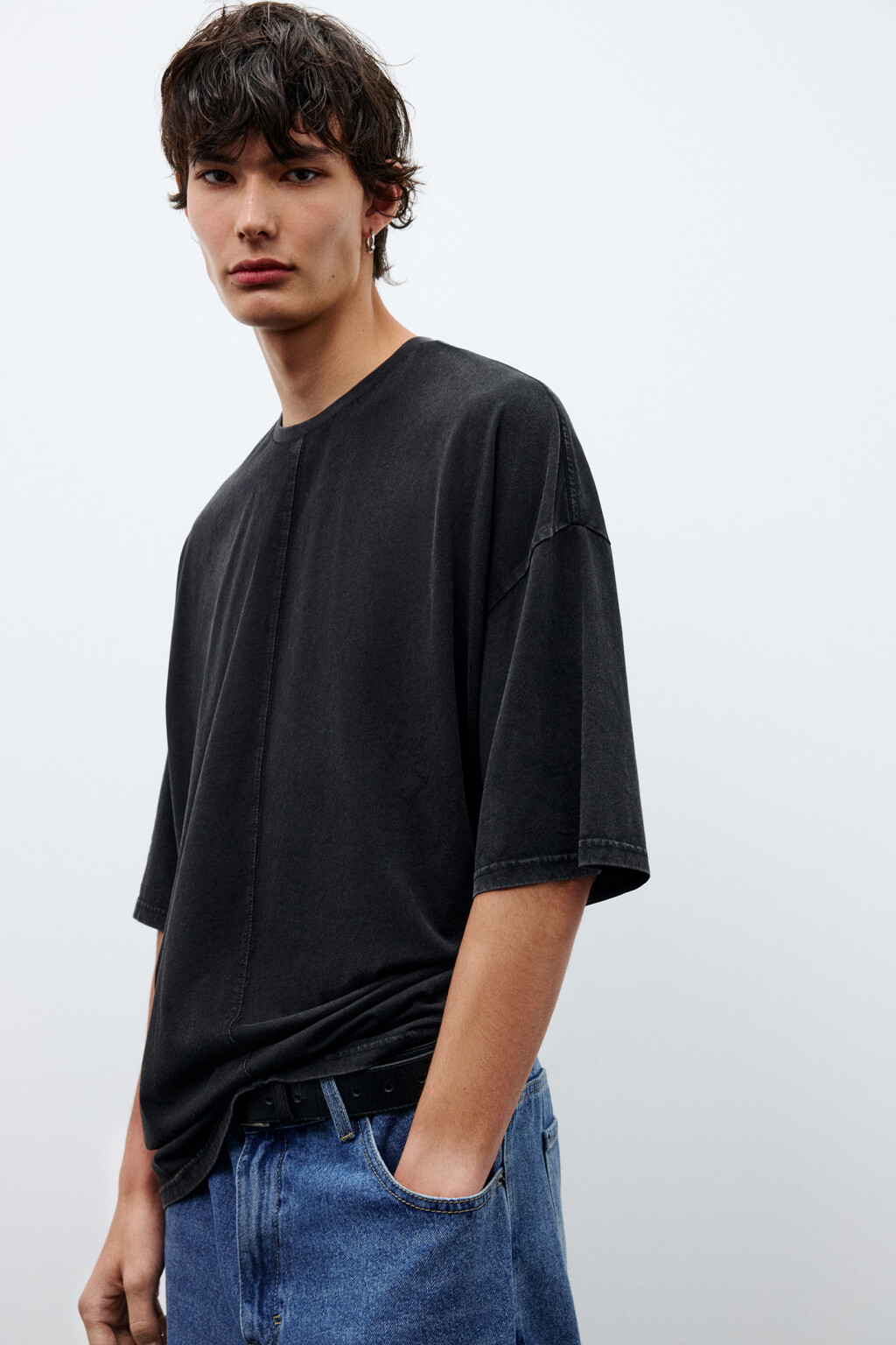 Футболка oversize с вареным эффектом - цвет черный - 1