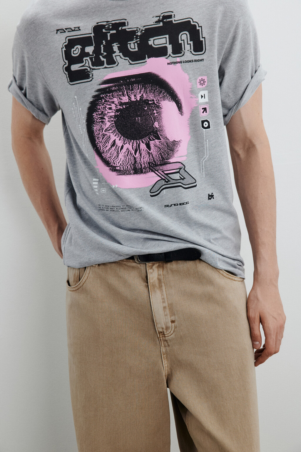 Футболка с принтом с глитч-эффектом - цвет серый - 1