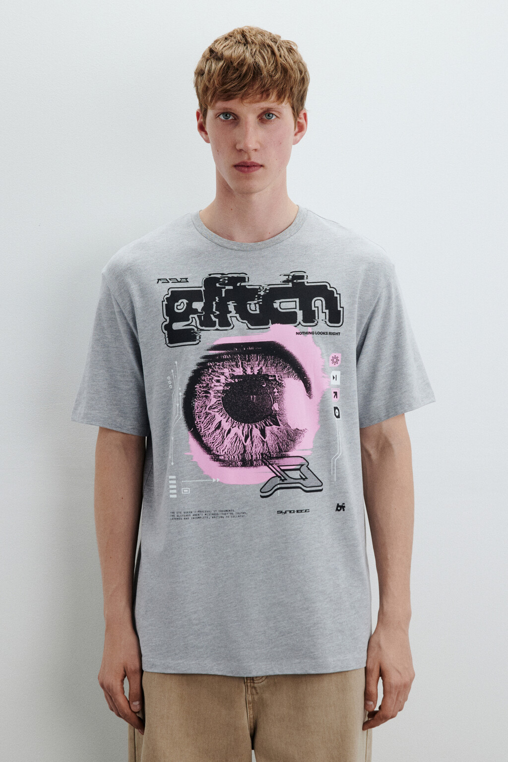 Футболка с принтом с глитч-эффектом - цвет серый - 3
