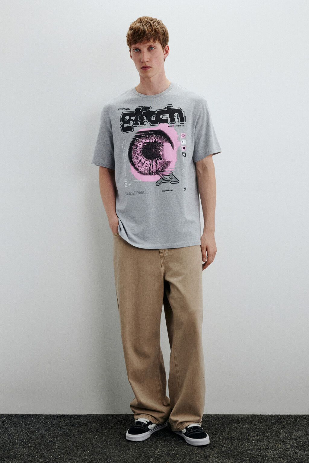 Футболка с принтом с глитч-эффектом - цвет серый - 5