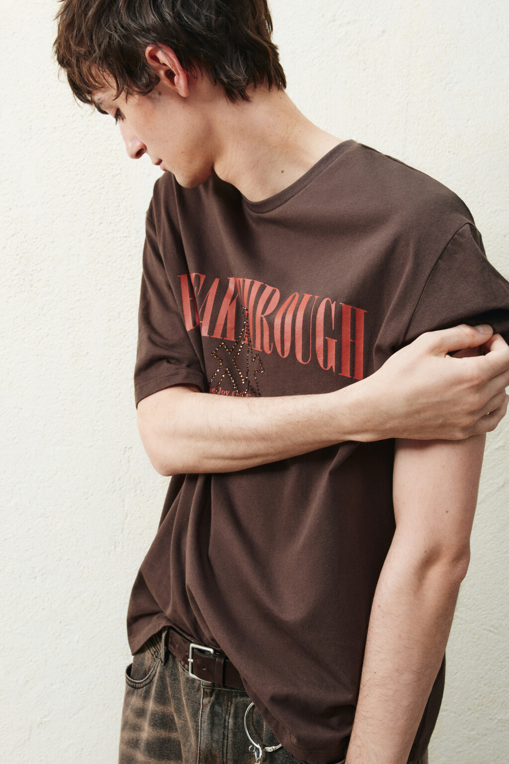 Футболка вареная с принтом - цвет коричневый - 2