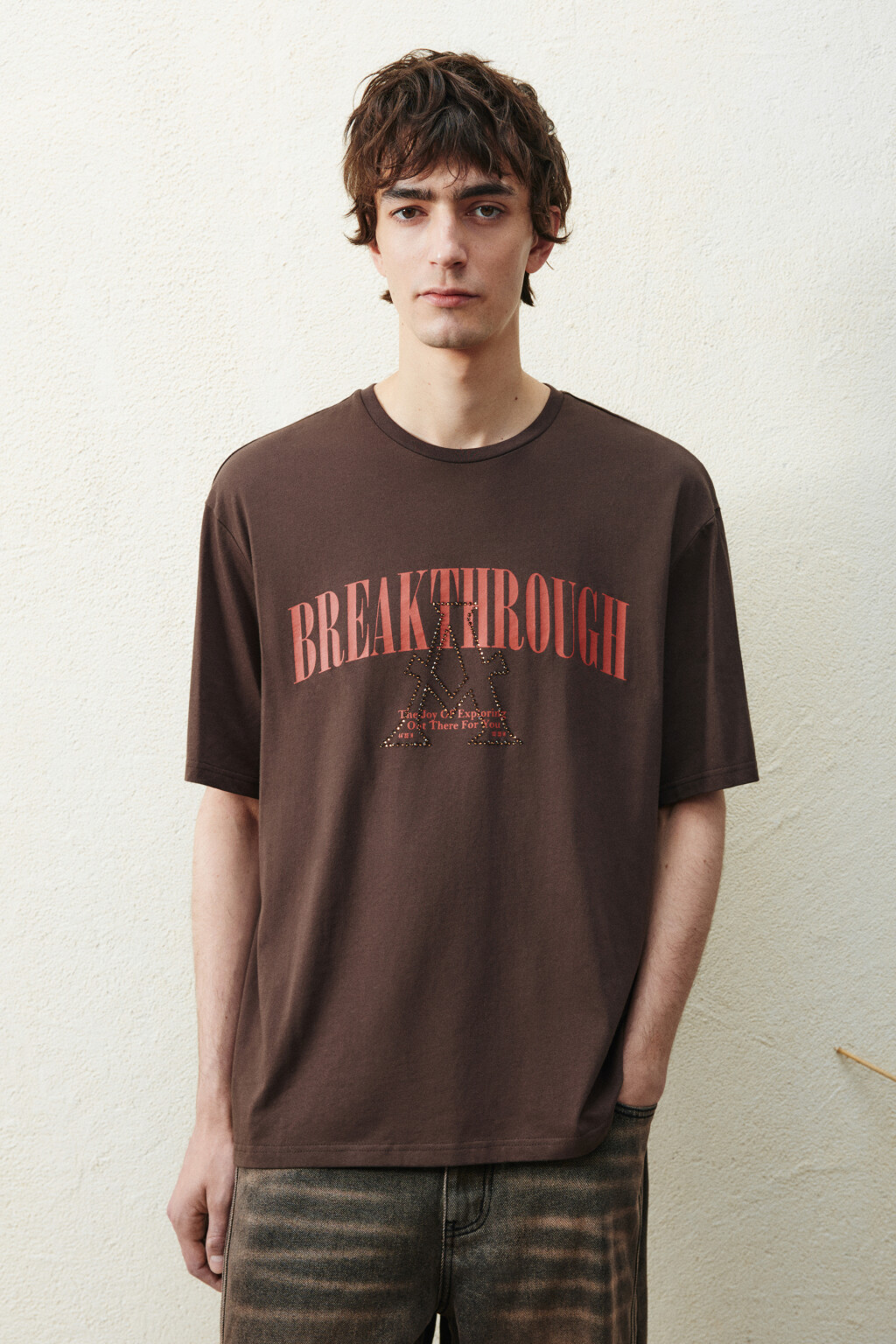 Футболка вареная с принтом - цвет коричневый - 3