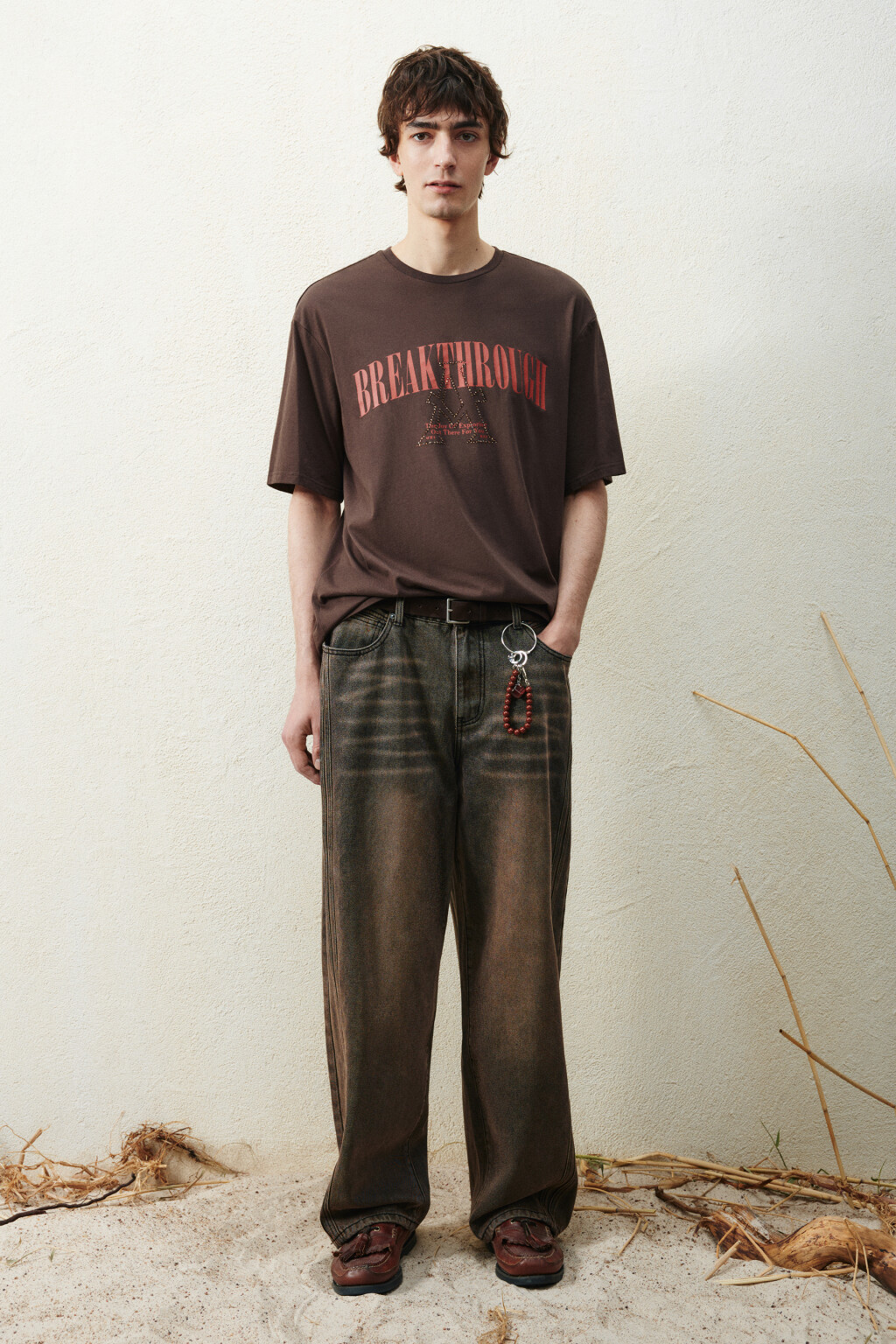 Футболка вареная с принтом - цвет коричневый - 5