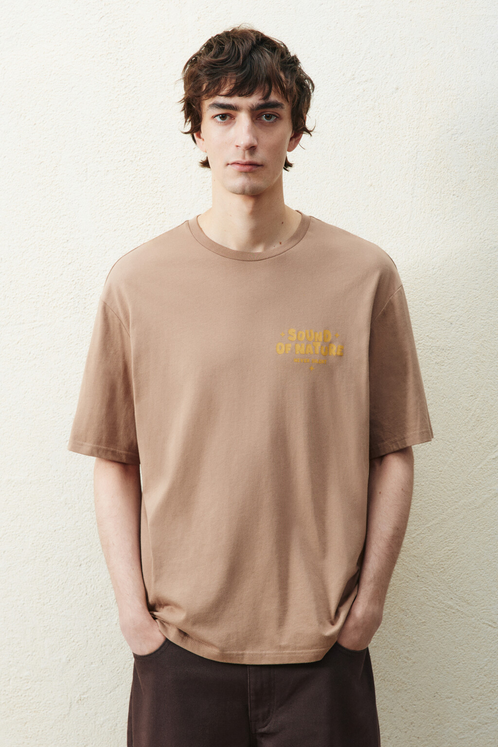 Футболка вареная с принтом - цвет бежевый - 2