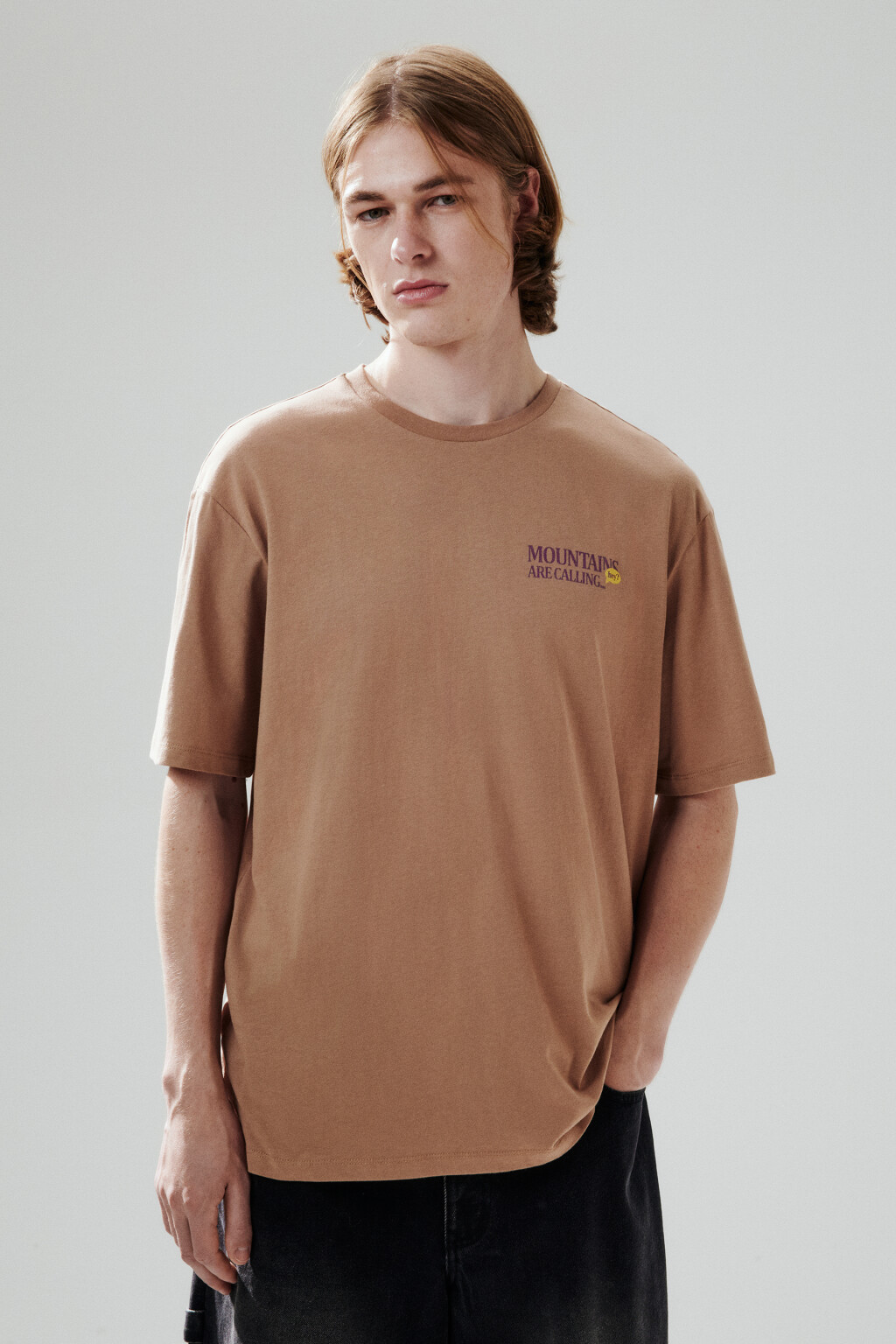 Футболка oversize с принтом - цвет бежевый - 2