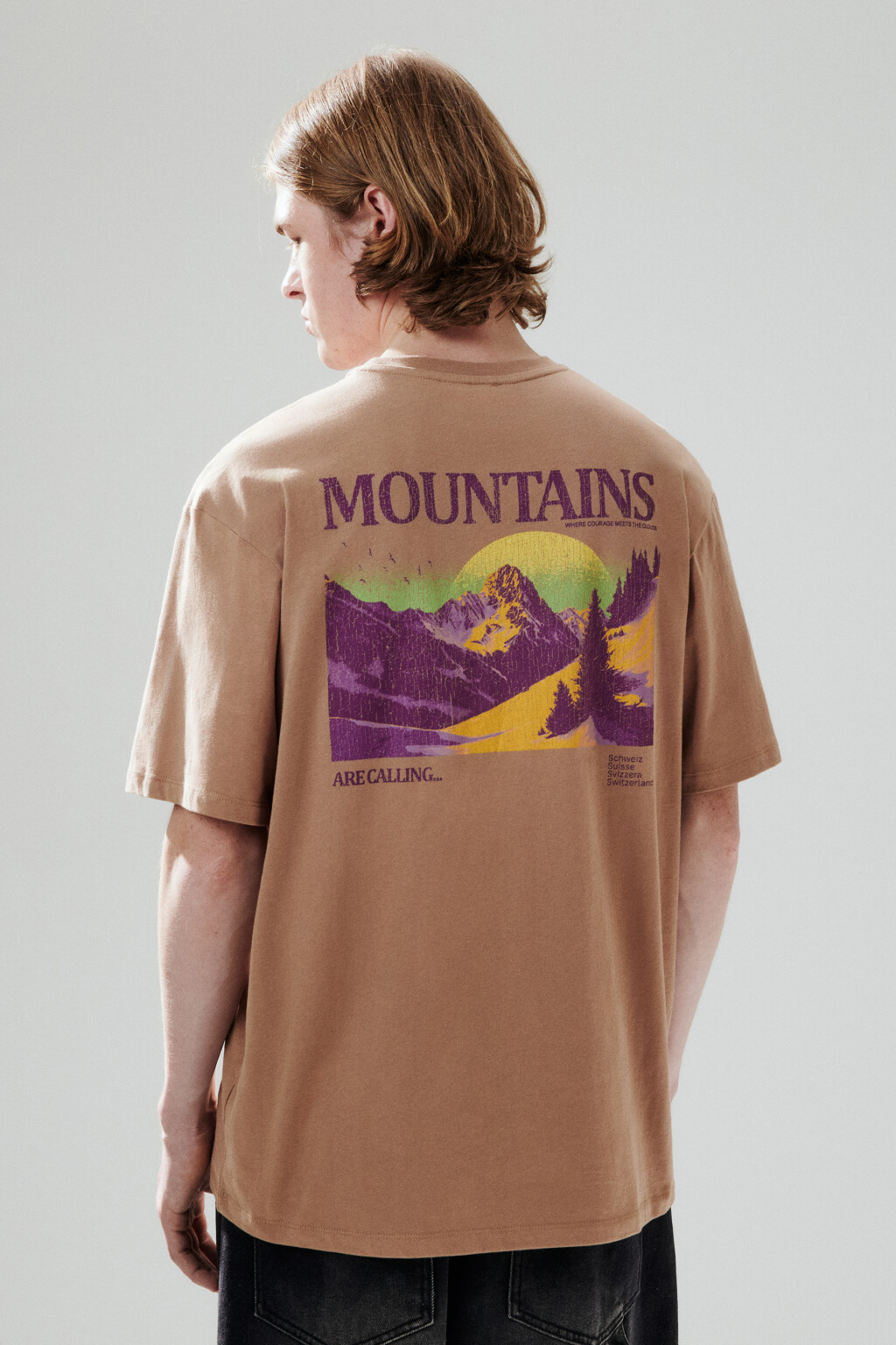 Футболка oversize с принтом - цвет бежевый - 3