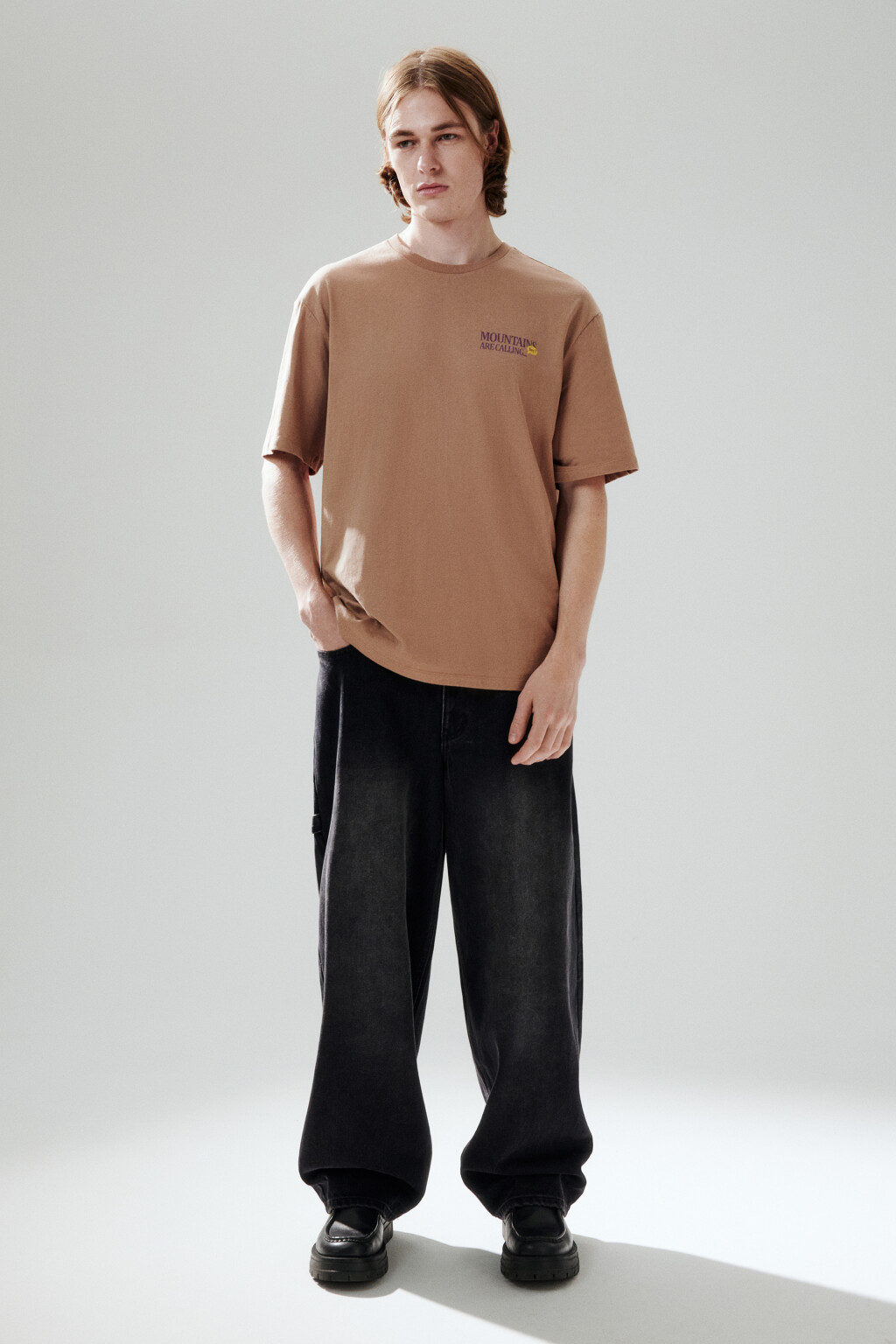 Футболка oversize с принтом - цвет бежевый - 4