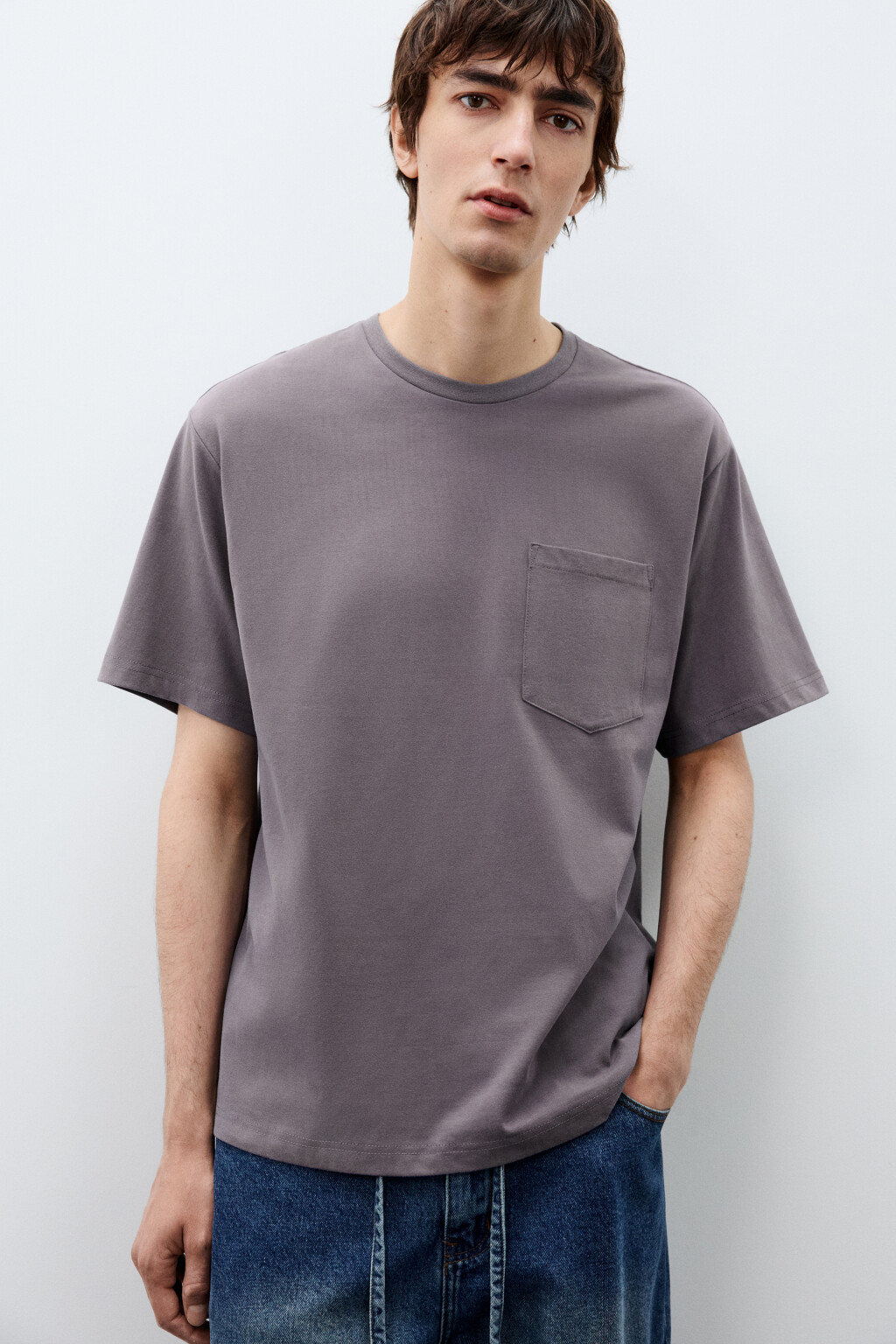 Футболка базовая с карманом - цвет серый - 1