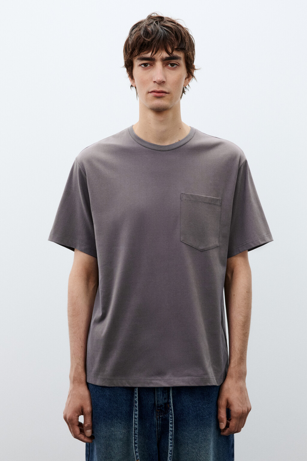 Футболка базовая с карманом - цвет серый - 2
