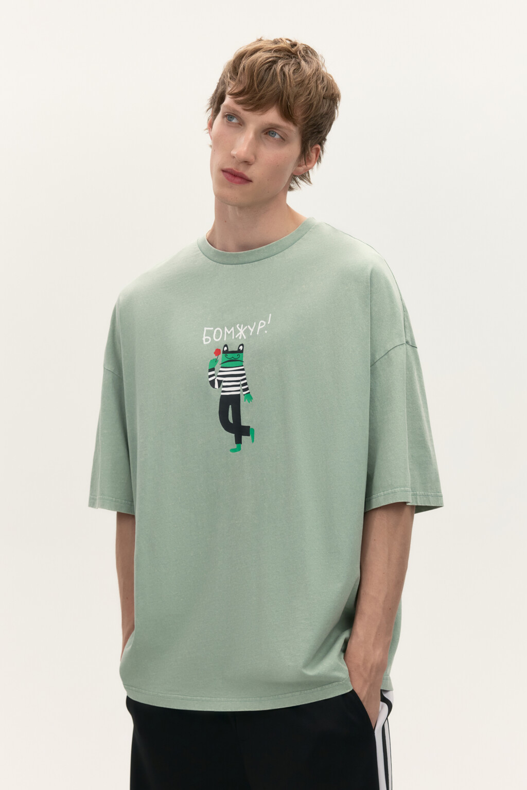 Футболка oversize с принтом - цвет зеленый - 1