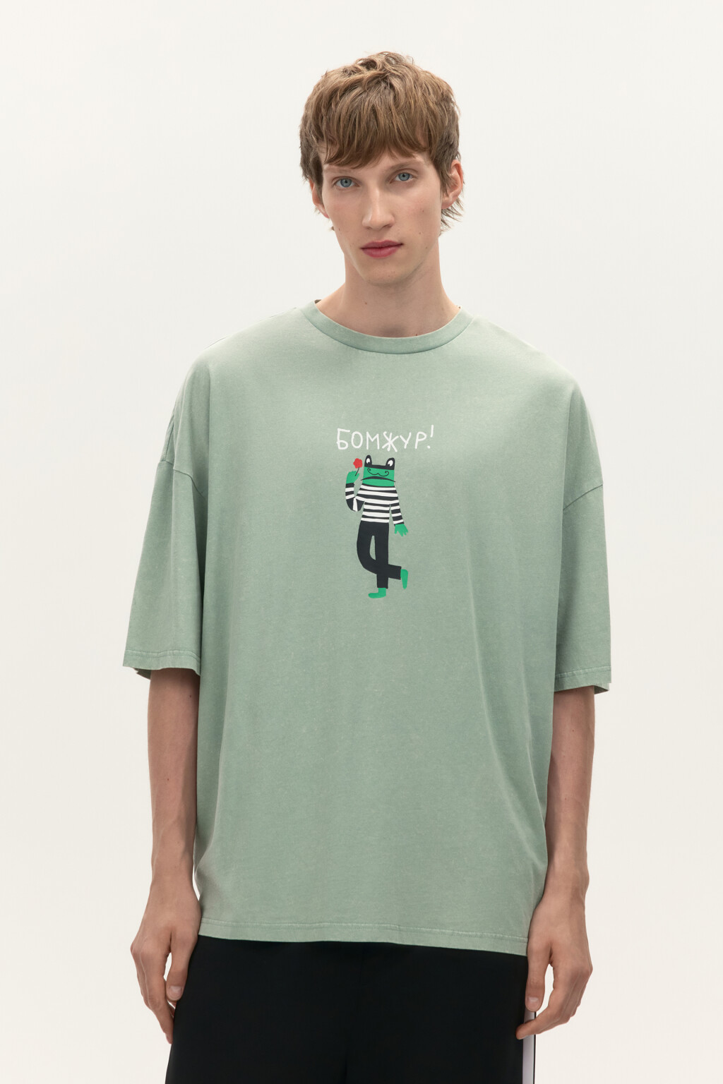 Футболка oversize с принтом - цвет зеленый - 2