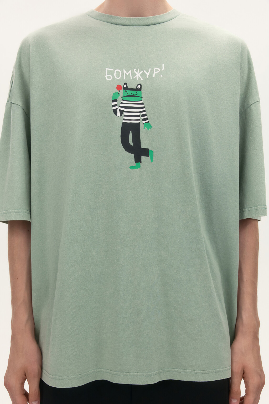 Футболка oversize с принтом - цвет зеленый - 5