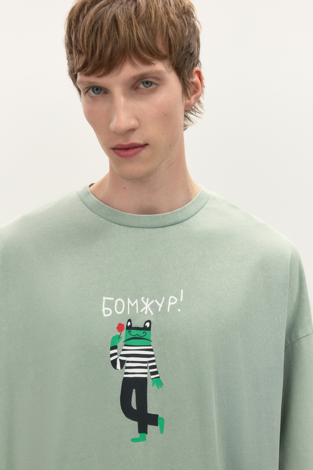 Футболка oversize с принтом - цвет зеленый - 6