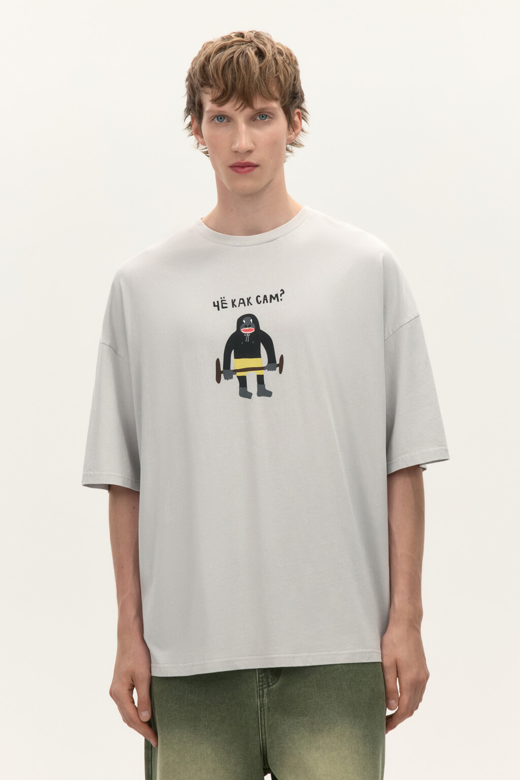 Футболка oversize с принтом - цвет серый - 2