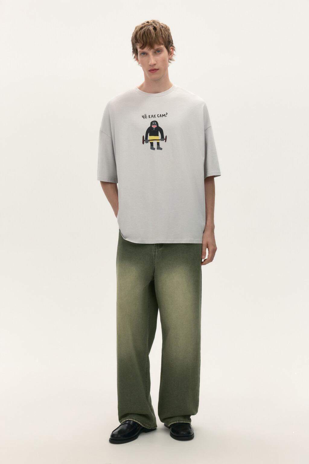 Футболка oversize с принтом - цвет серый - 4