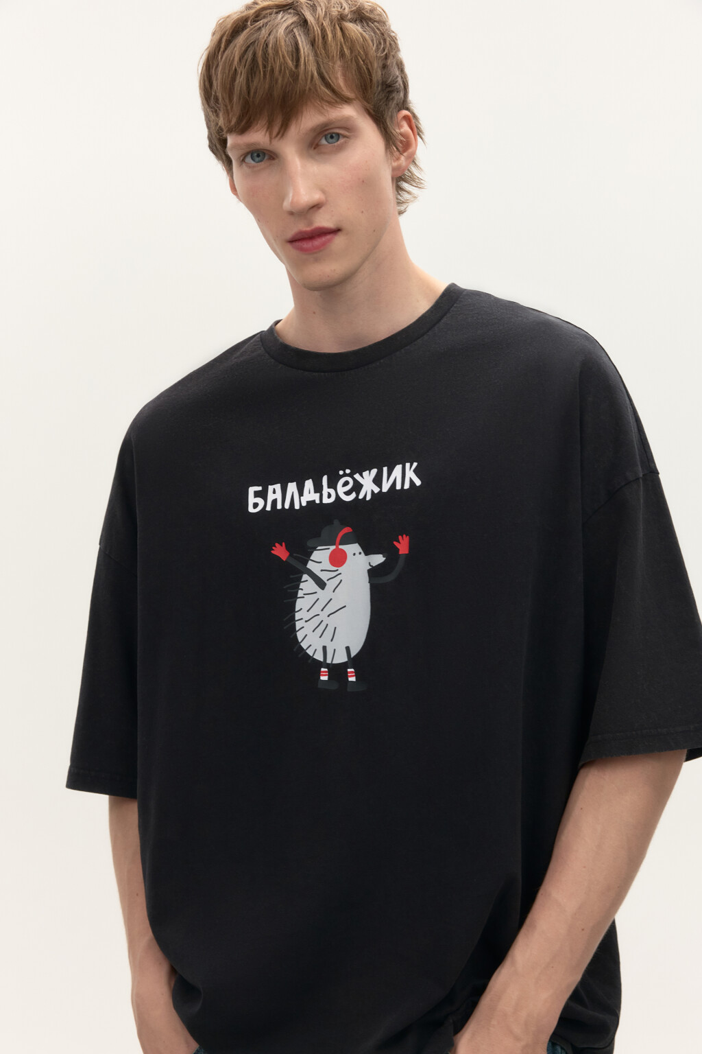 Футболка oversize с принтом - цвет черный - 1